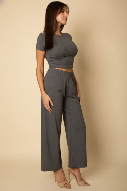 Relaxed Fit Top and Wide-Leg Pants Set