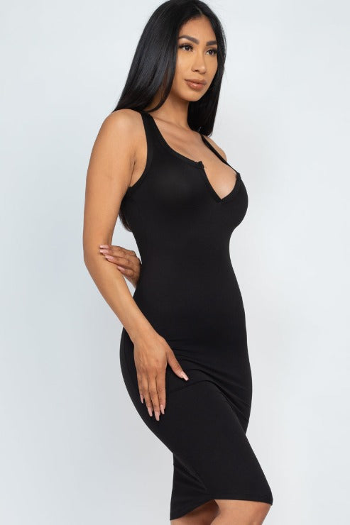 Split Neck Tank Mini Bodycon Dress (CAPELLA) - Capella Apparel