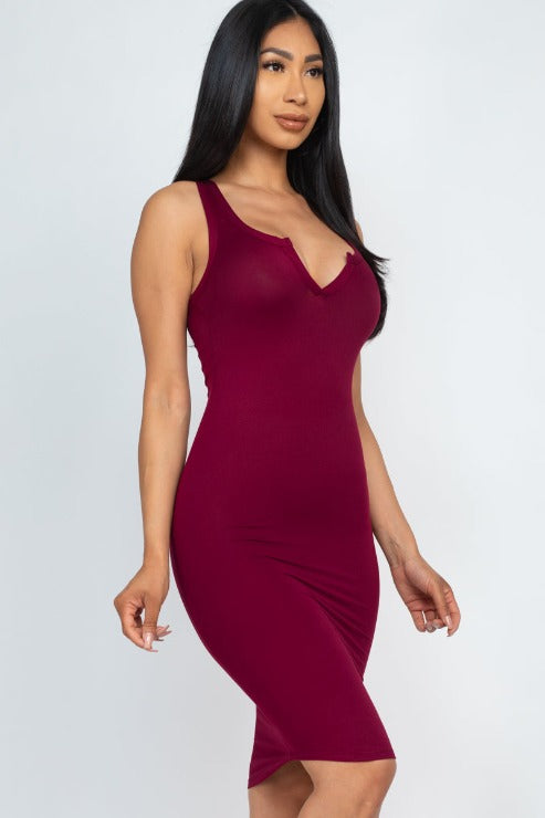 Split Neck Tank Mini Bodycon Dress (CAPELLA) - Capella Apparel