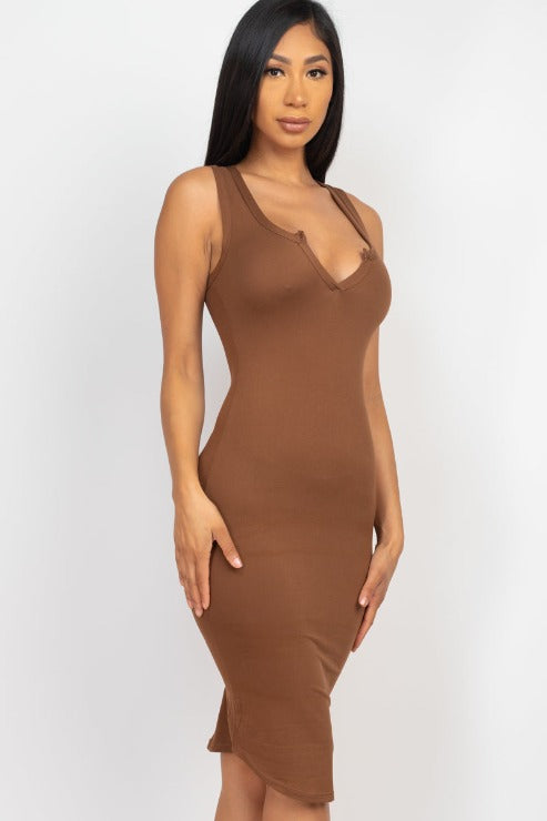 Split Neck Tank Mini Bodycon Dress (CAPELLA) - Capella Apparel