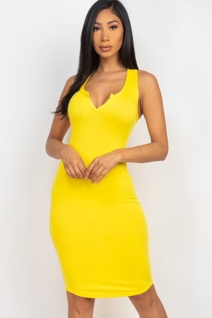 Split Neck Tank Mini Bodycon Dress (CAPELLA) - Capella Apparel