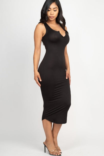 Split Neck Tank Midi Dress (CAPELLA) - Capella Apparel