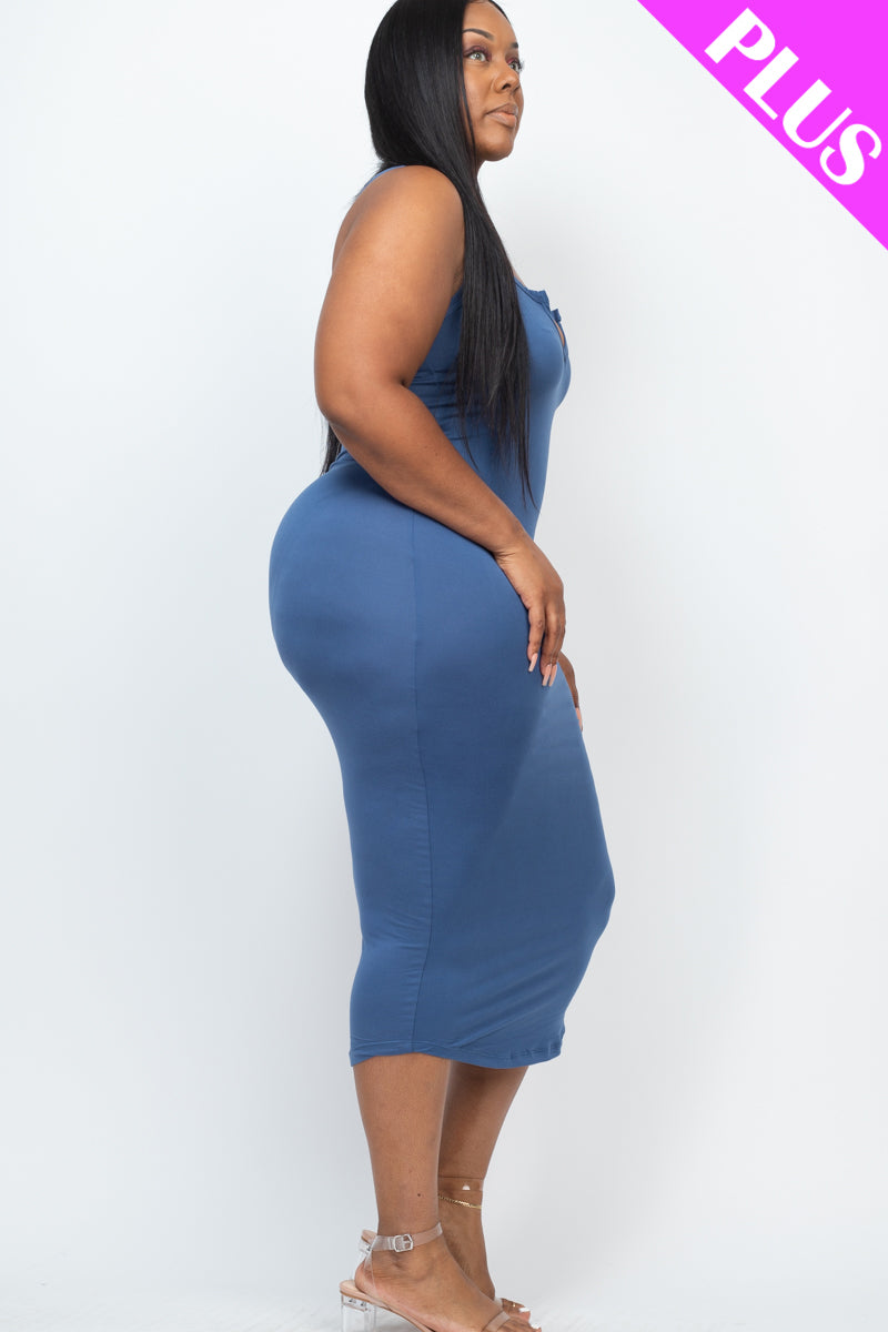 Plus Size Split Neck Tank Midi Dress - Wholesale Capella Apparel