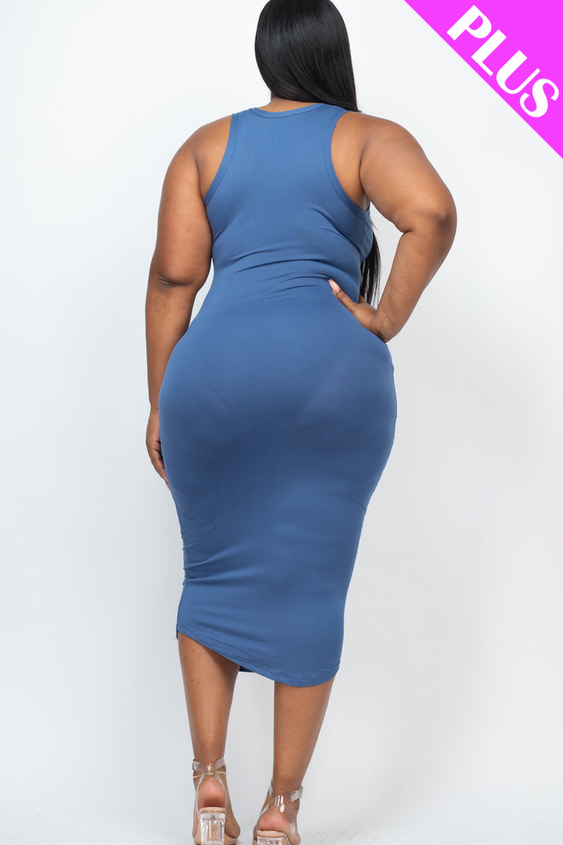 Plus Size Split Neck Tank Midi Dress - Wholesale Capella Apparel