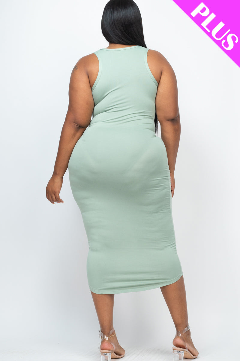 Plus Size Split Neck Tank Midi Dress - Wholesale Capella Apparel