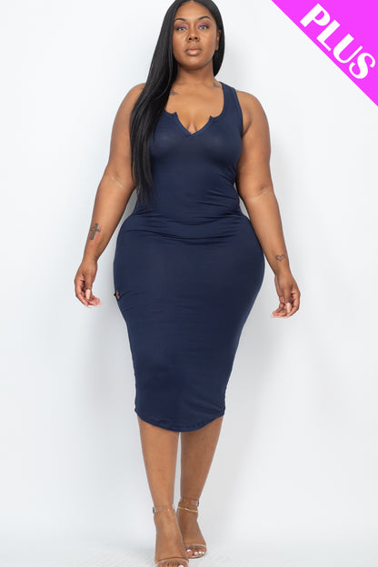 Plus Size Split Neck Tank Midi Dress - Wholesale Capella Apparel