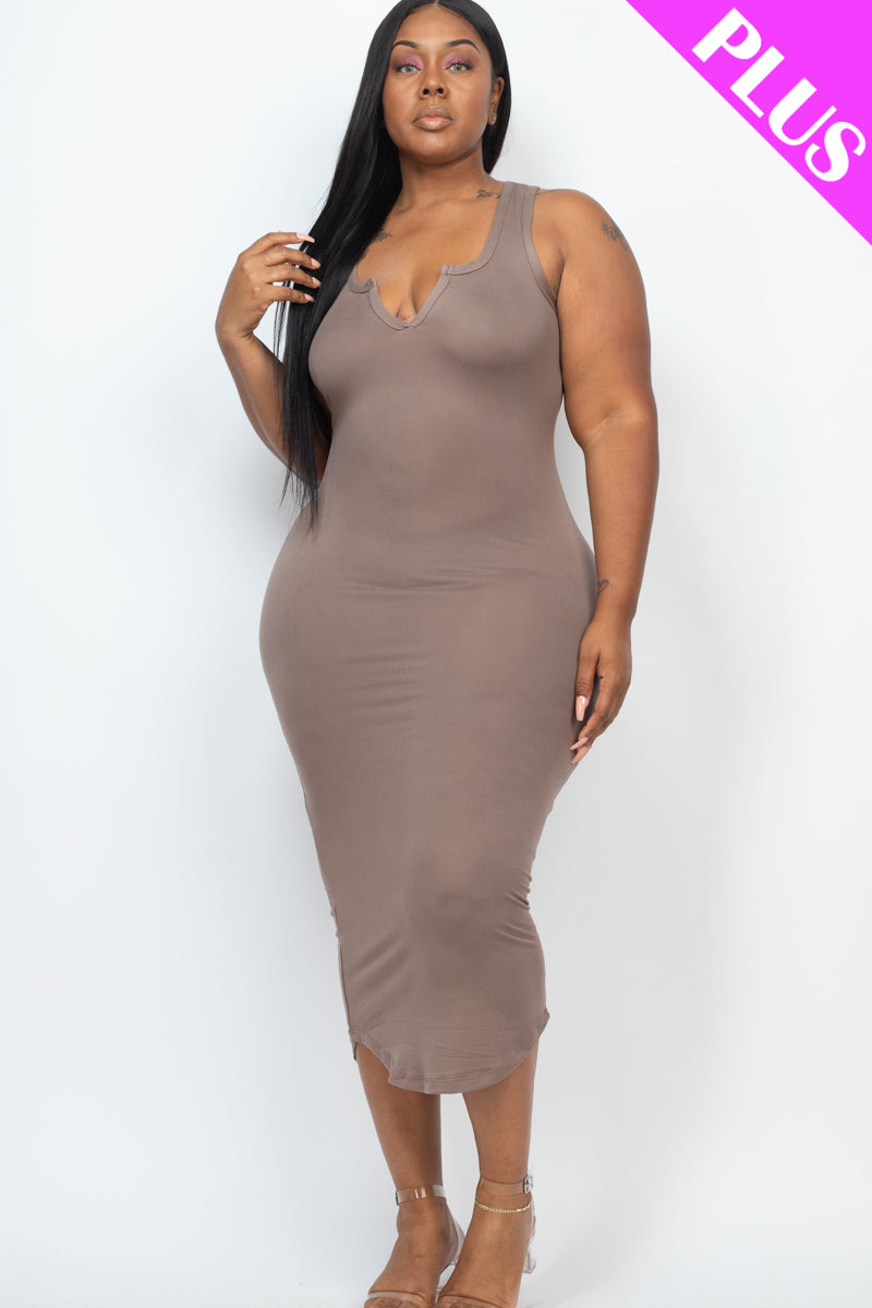 Plus Size Split Neck Tank Midi Dress - Wholesale Capella Apparel