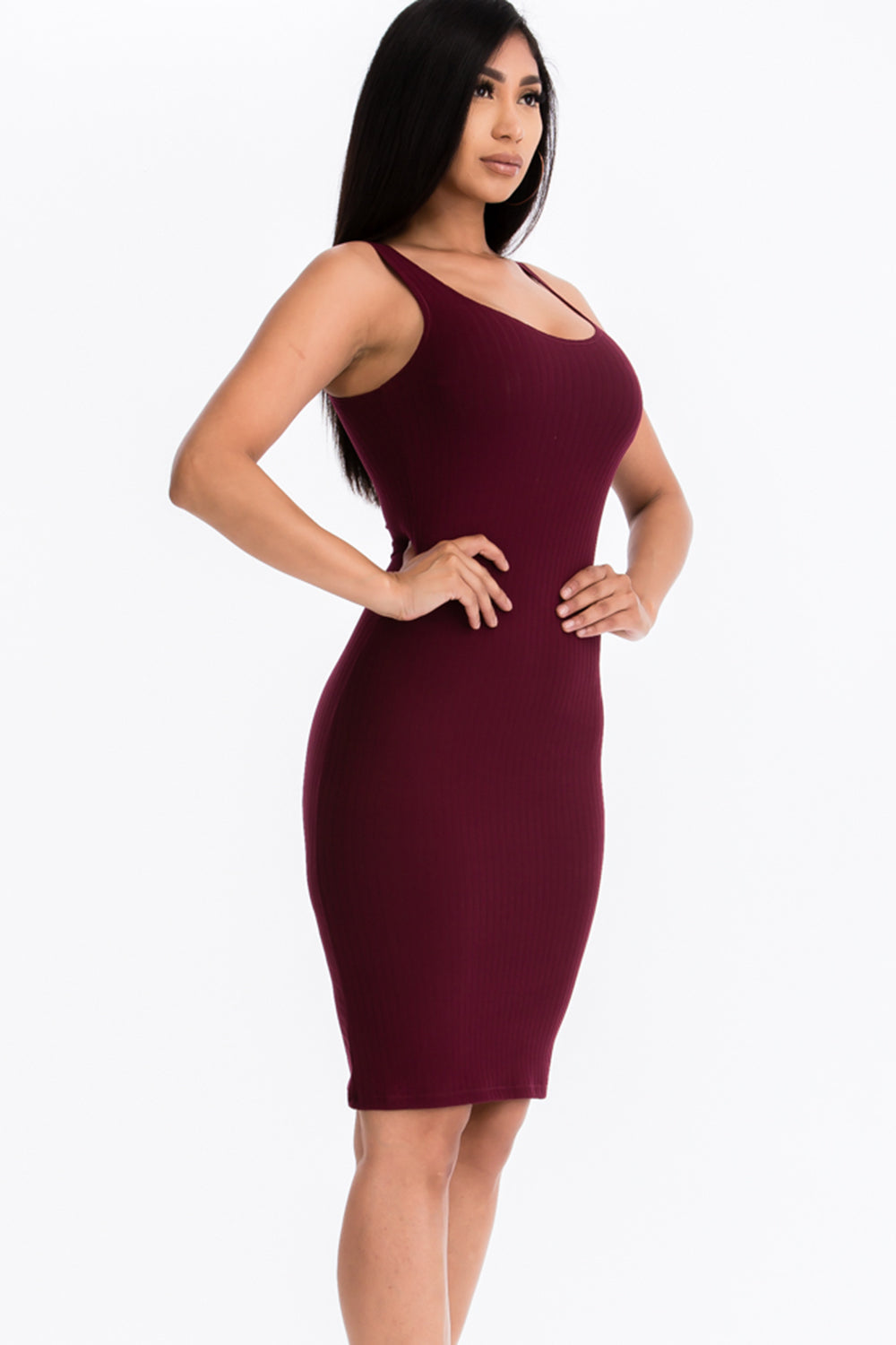 Ribbed Back Slit Bodycon Dress (CAPELLA) - Capella Apparel