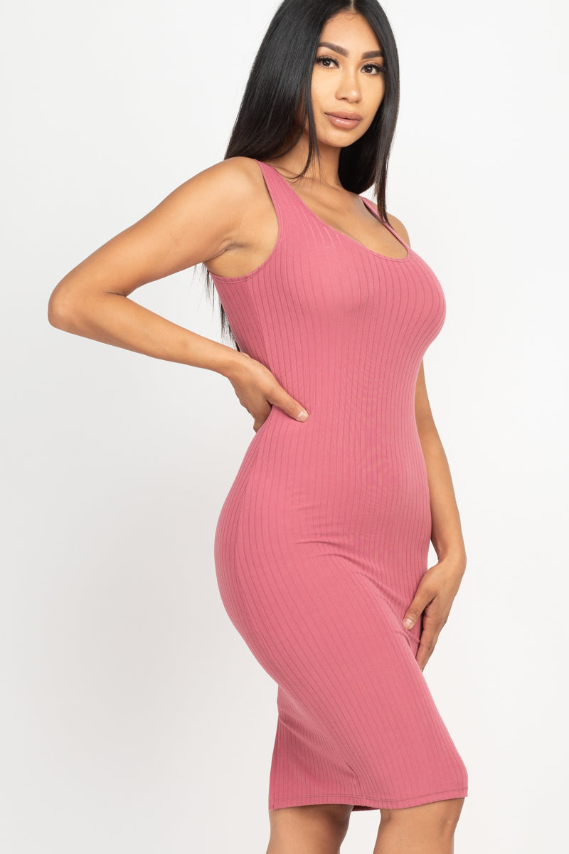 Ribbed Back Slit Bodycon Dress (CAPELLA) - Capella Apparel