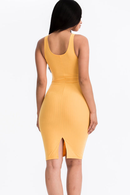 Ribbed Back Slit Bodycon Dress (CAPELLA) - Capella Apparel