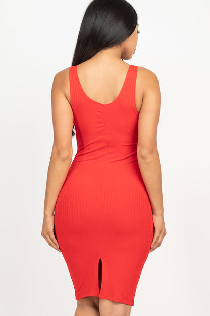 Ribbed Back Slit Bodycon Dress (CAPELLA) - Capella Apparel