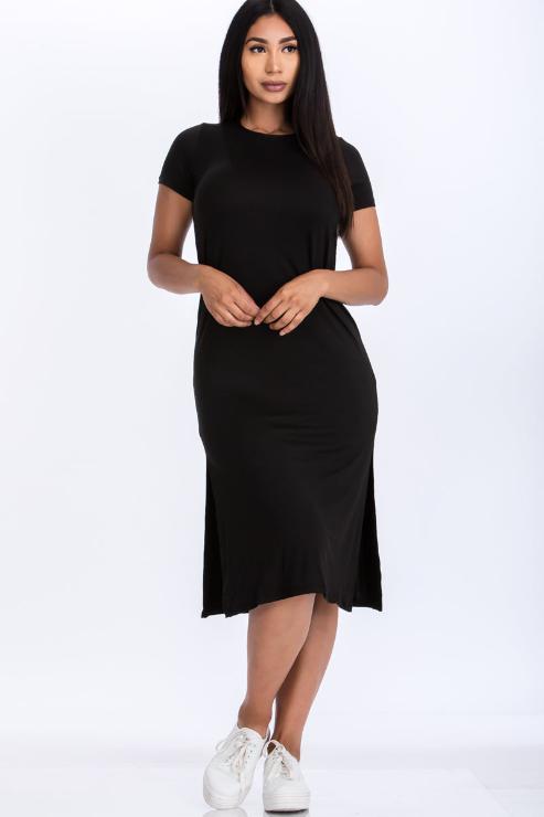 Side Slit Comfy Midi Dress - Wholesale Capella Apparel