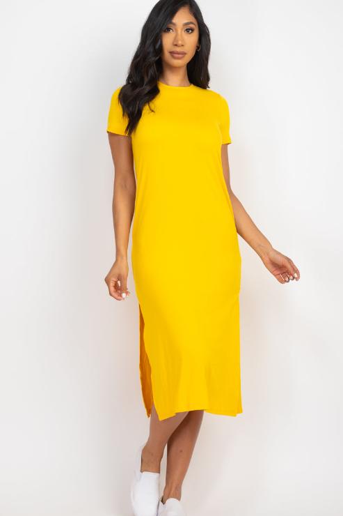 Side Slit Comfy Midi Dress - Wholesale Capella Apparel