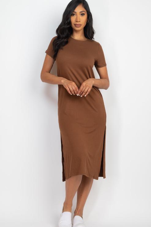 Side Slit Comfy Midi Dress - Wholesale Capella Apparel