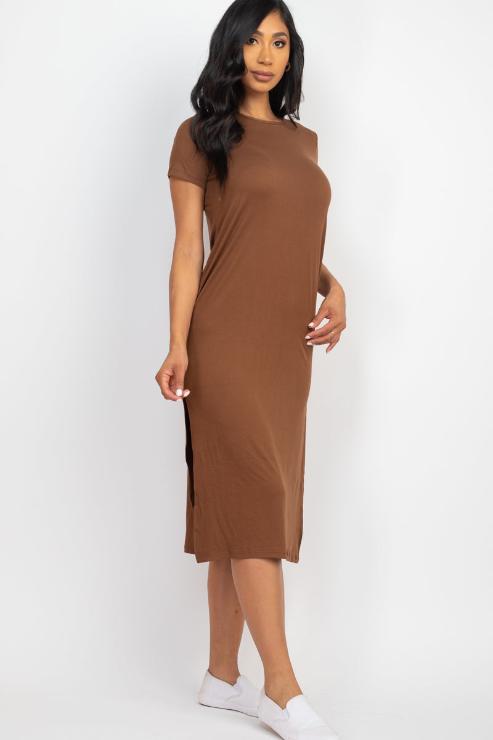 Side Slit Comfy Midi Dress - Wholesale Capella Apparel