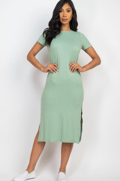 Side Slit Comfy Midi Dress - Wholesale Capella Apparel