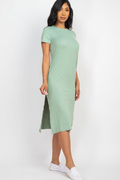 Side Slit Comfy Midi Dress - Wholesale Capella Apparel