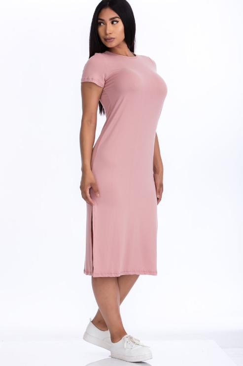 Side Slit Comfy Midi Dress - Wholesale Capella Apparel