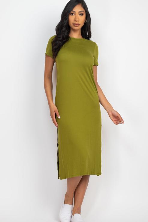 Side Slit Comfy Midi Dress - Wholesale Capella Apparel