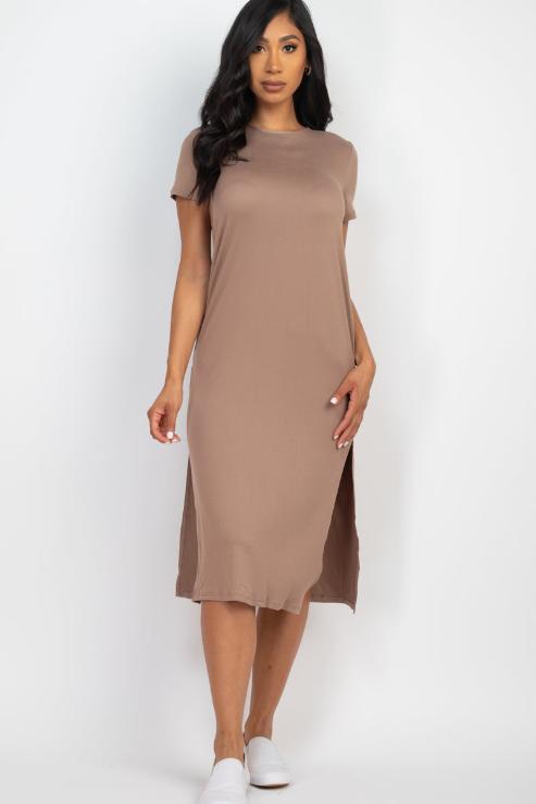 Side Slit Comfy Midi Dress - Wholesale Capella Apparel