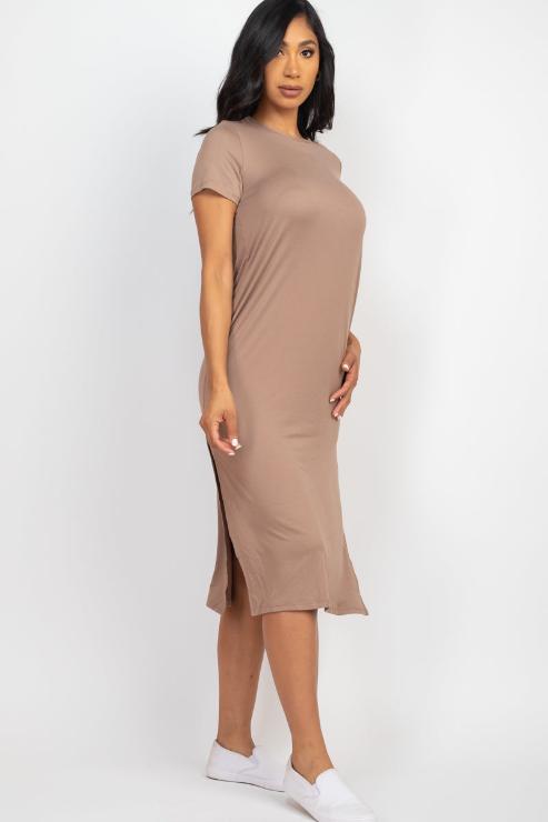 Side Slit Comfy Midi Dress - Wholesale Capella Apparel