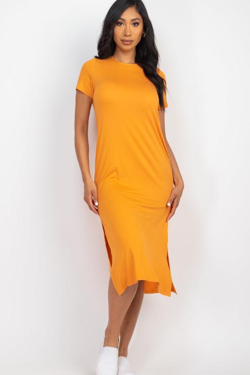 Side Slit Comfy Midi Dress - Wholesale Capella Apparel