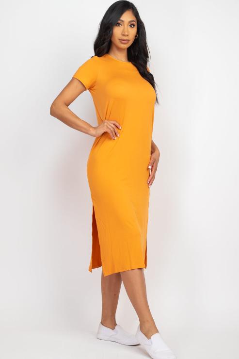 Side Slit Comfy Midi Dress - Wholesale Capella Apparel