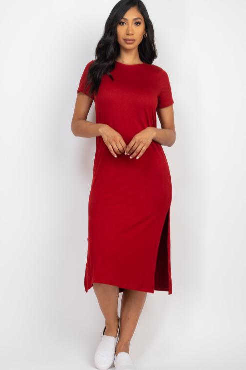 Side Slit Comfy Midi Dress - Wholesale Capella Apparel