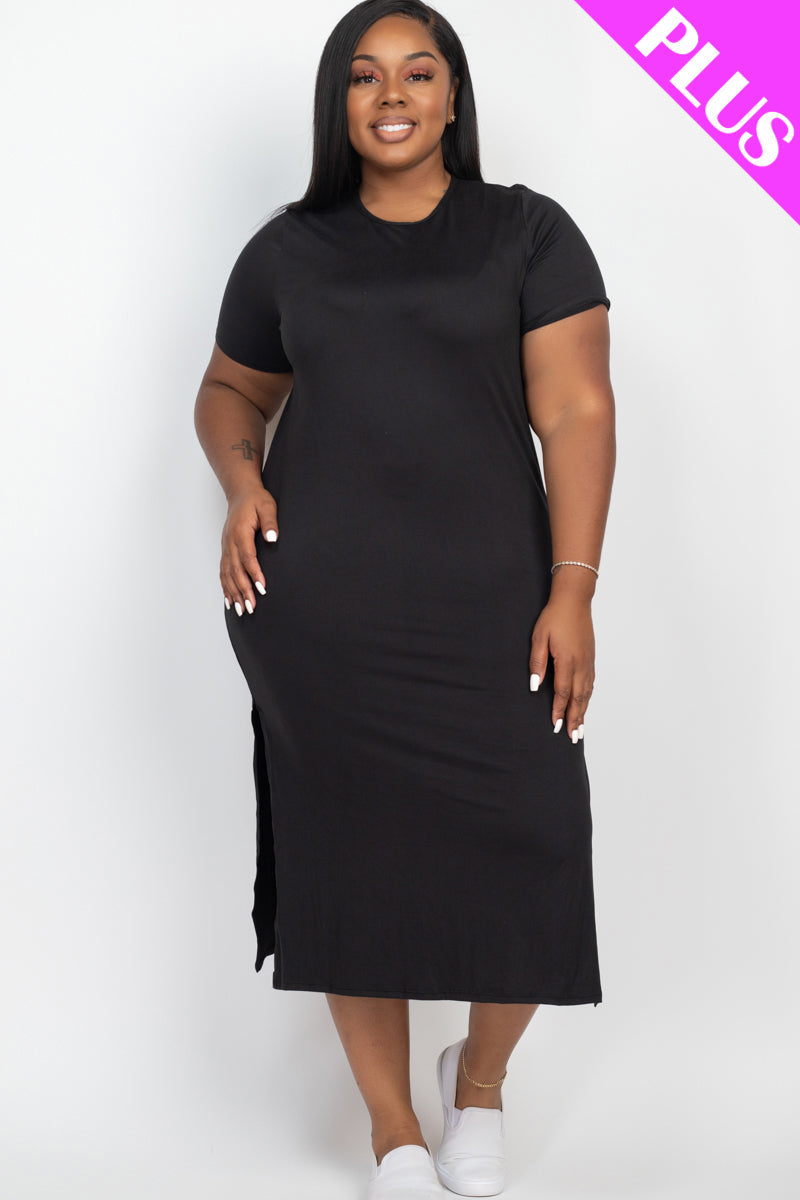 Plus Size Side Slit Comfy Dress (CAPELLA) - Capella Apparel