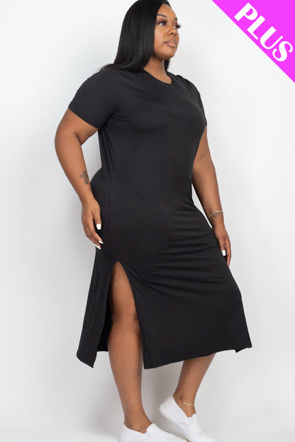 Plus Size Side Slit Comfy Dress (CAPELLA) - Capella Apparel