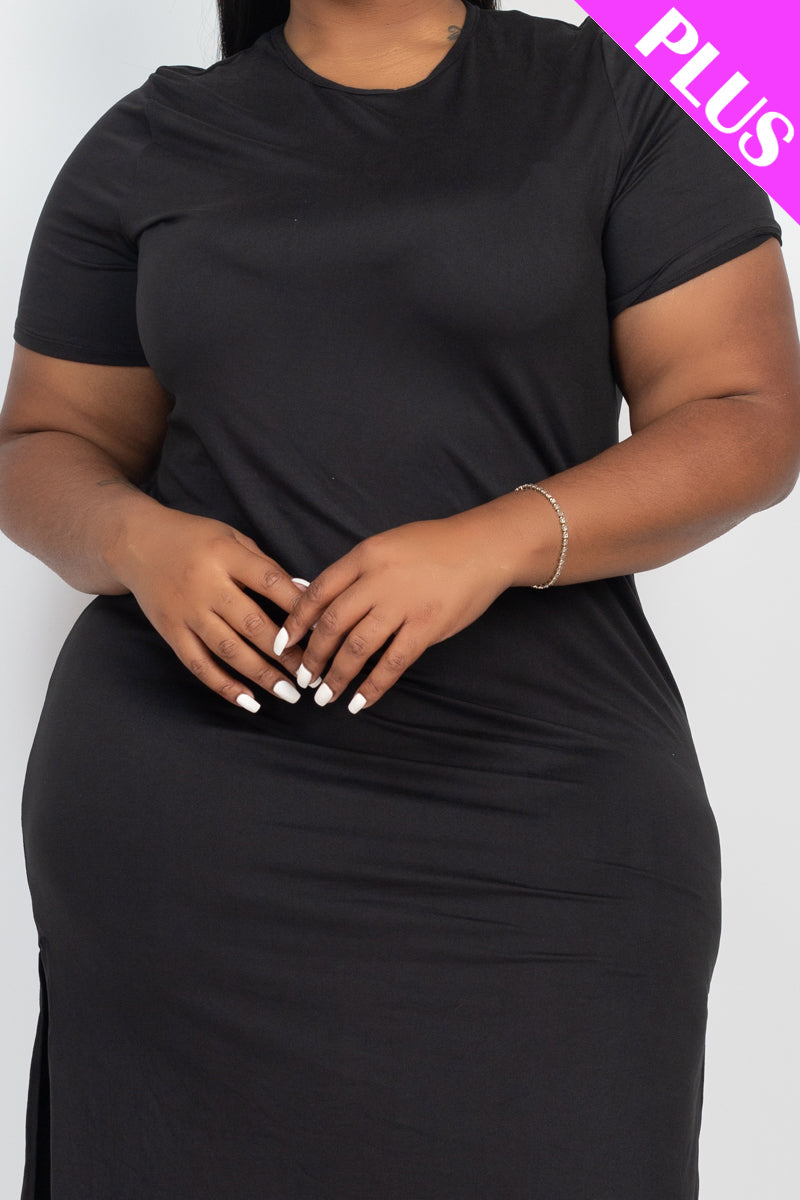 Plus Size Side Slit Comfy Dress - Wholesale Capella Apparel