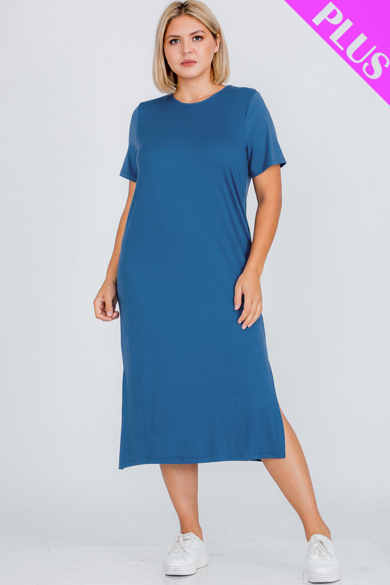 Plus Size Side Slit Comfy Dress - Wholesale Capella Apparel