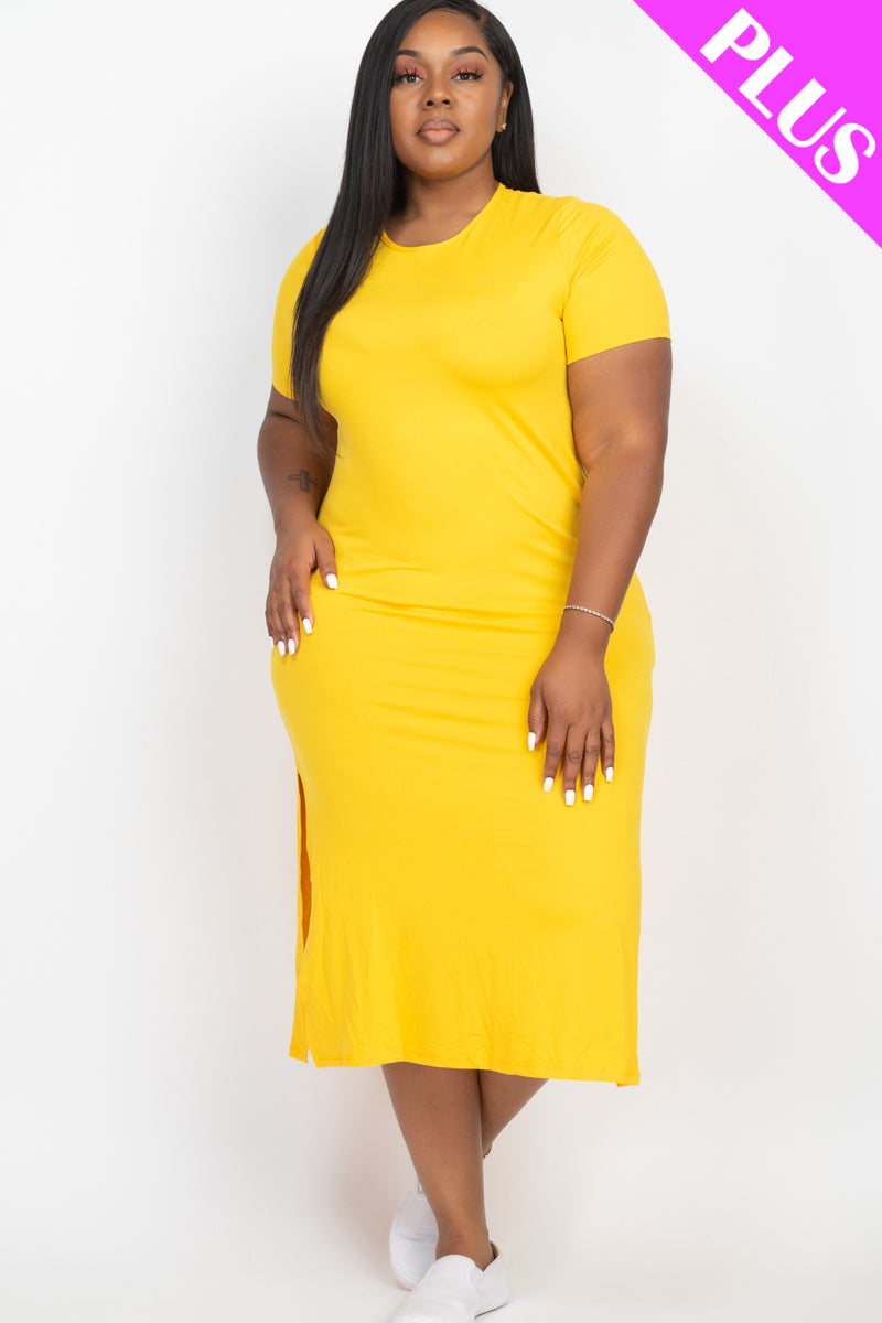 Plus Size Side Slit Comfy Dress - Wholesale Capella Apparel