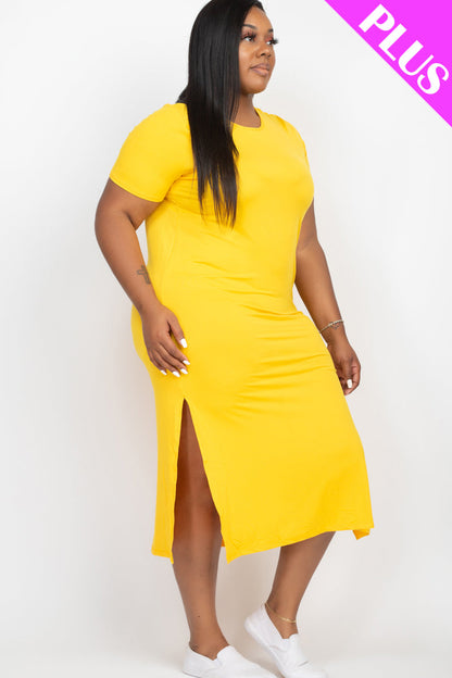 Plus Size Side Slit Comfy Dress (CAPELLA) - Capella Apparel