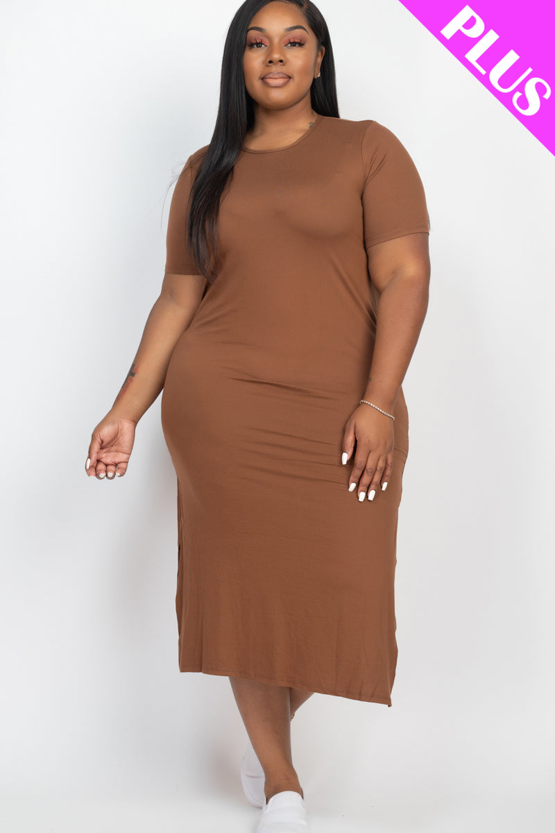 Plus Size Side Slit Comfy Dress - Wholesale Capella Apparel