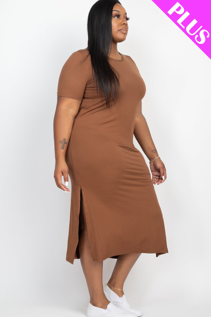 Plus Size Side Slit Comfy Dress - Wholesale Capella Apparel