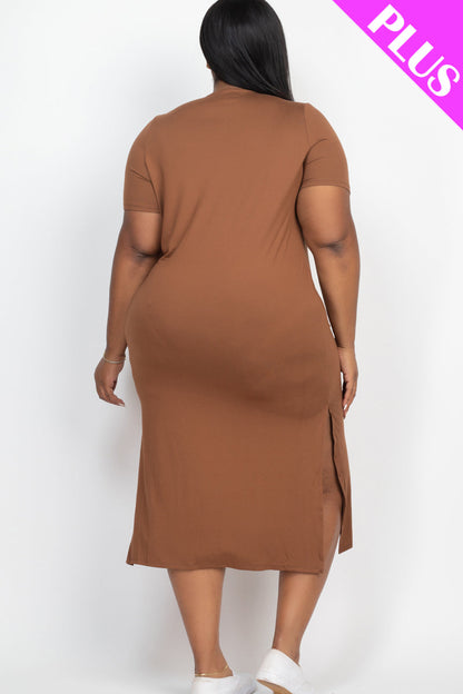 Plus Size Side Slit Comfy Dress (CAPELLA) - Capella Apparel