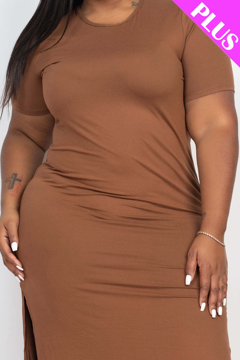 Plus Size Side Slit Comfy Dress - Wholesale Capella Apparel