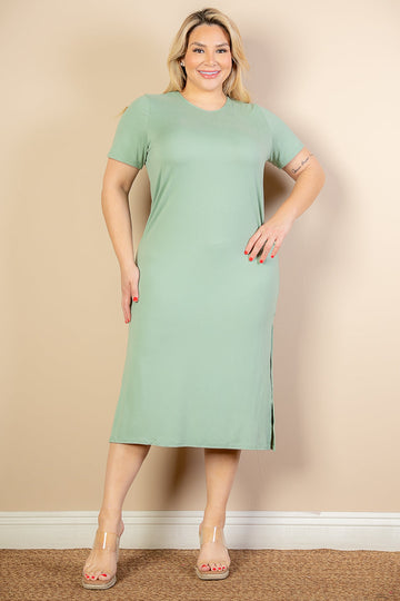 Plus Size Side Slit Comfy Dress (CAPELLA) - Capella Apparel