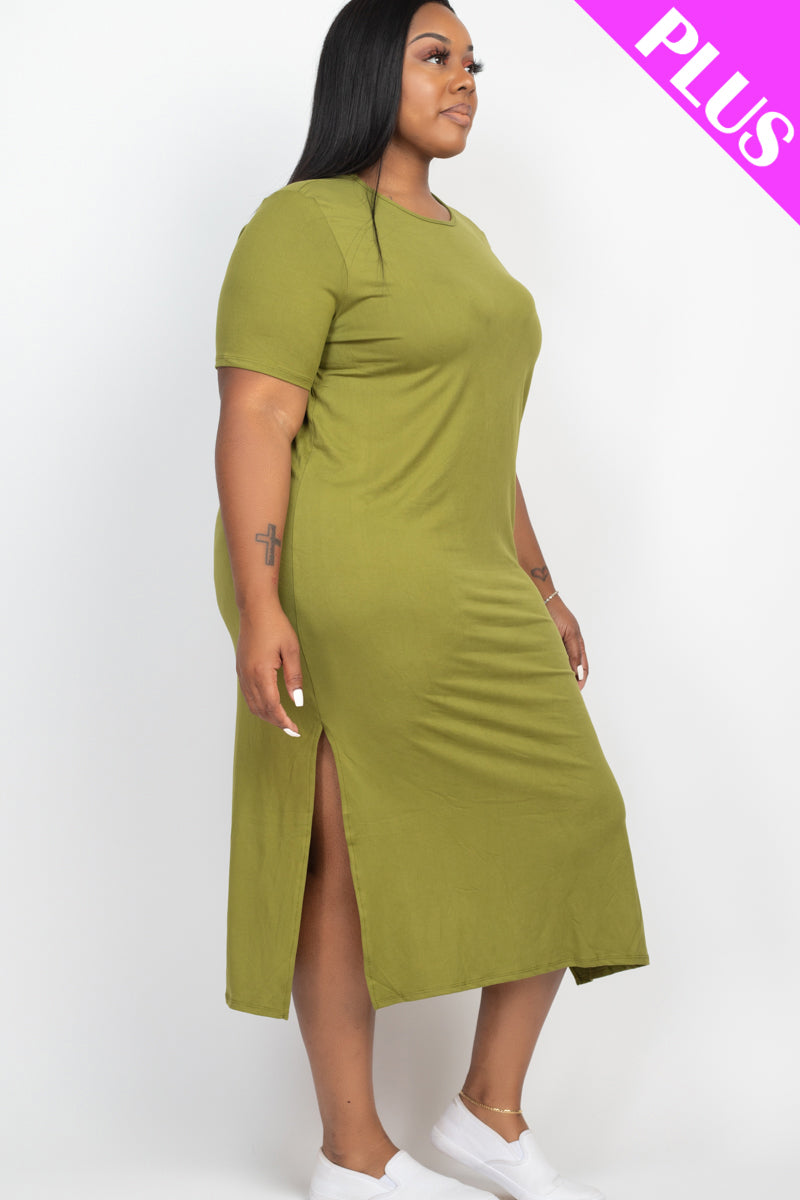 Plus Size Side Slit Comfy Dress - Wholesale Capella Apparel