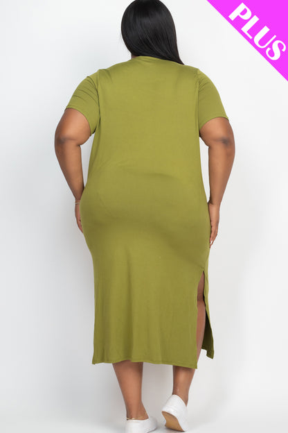 Plus Size Side Slit Comfy Dress - Wholesale Capella Apparel