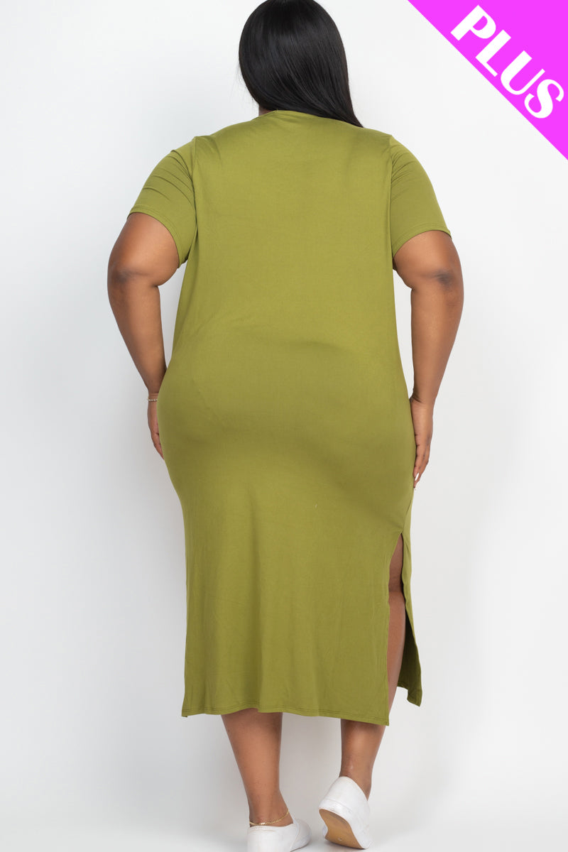 Plus Size Side Slit Comfy Dress (CAPELLA) - Capella Apparel