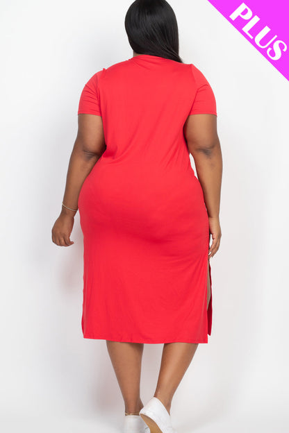 Plus Size Side Slit Comfy Dress (CAPELLA) - Capella Apparel