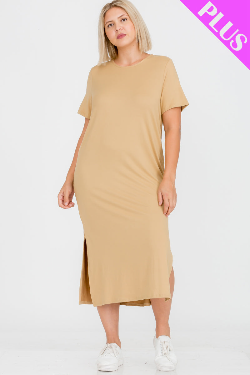 Plus Size Side Slit Comfy Dress - Wholesale Capella Apparel