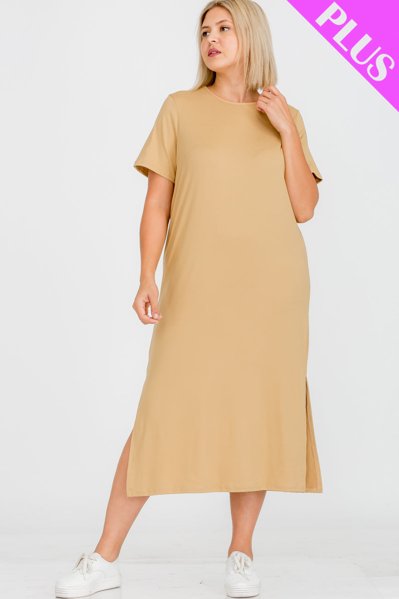 Plus Size Side Slit Comfy Dress - Wholesale Capella Apparel