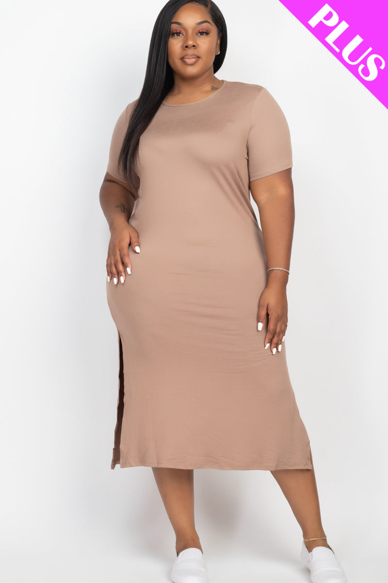 Plus Size Side Slit Comfy Dress - Wholesale Capella Apparel