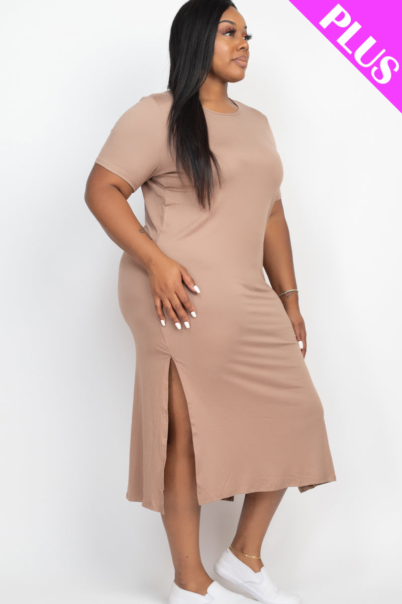 Plus Size Side Slit Comfy Dress - Wholesale Capella Apparel