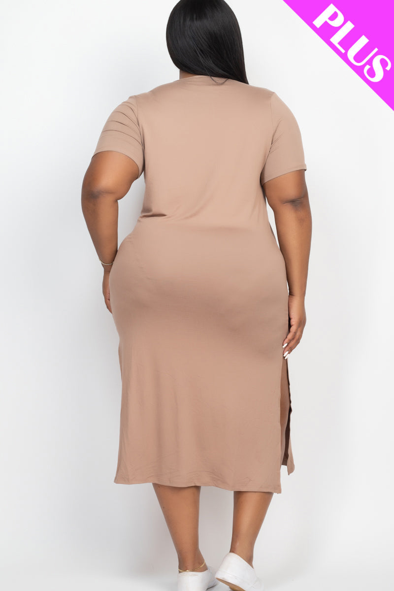 Plus Size Side Slit Comfy Dress (CAPELLA) - Capella Apparel