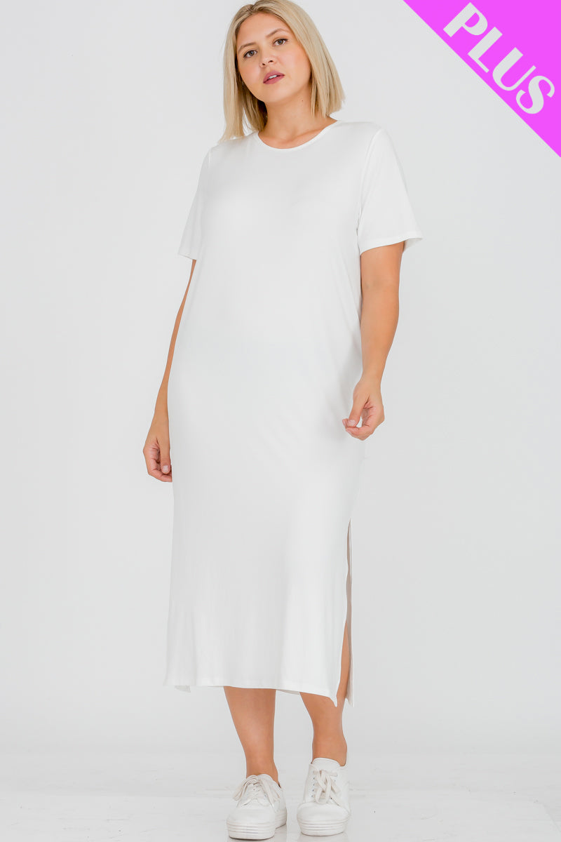 Plus Size Side Slit Comfy Dress - Wholesale Capella Apparel