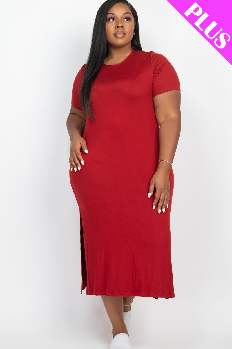 Plus Size Side Slit Comfy Dress (CAPELLA) - Capella Apparel